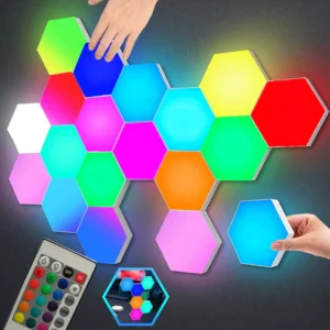 A modern LED Quantum Lamp with hexagonal touch-sensitive panels, perfect for customizable and interactive lighting.
